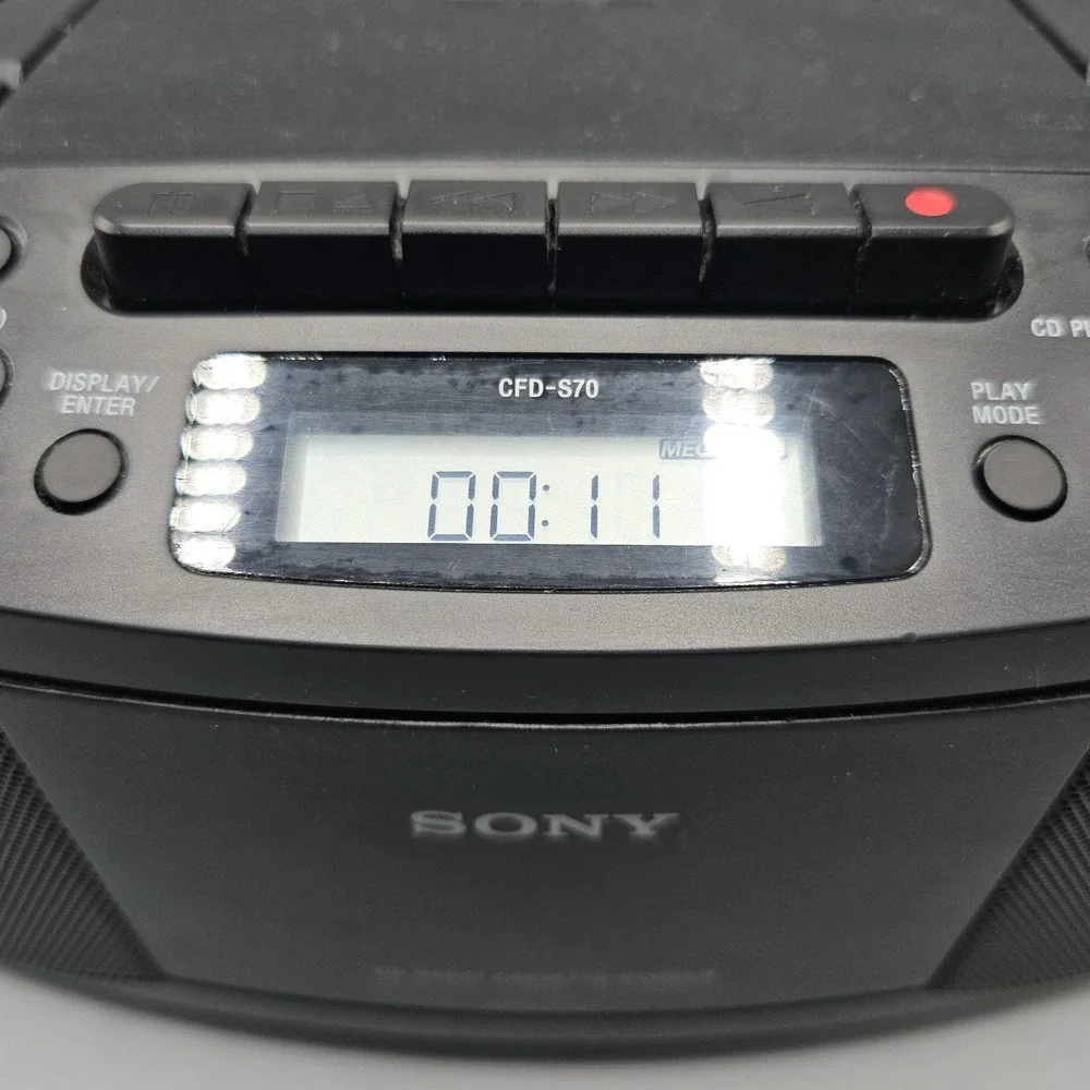 Sony CFD-S70 CD/Cassette Boombox with Radio Black Mega Bass Tested! Working!